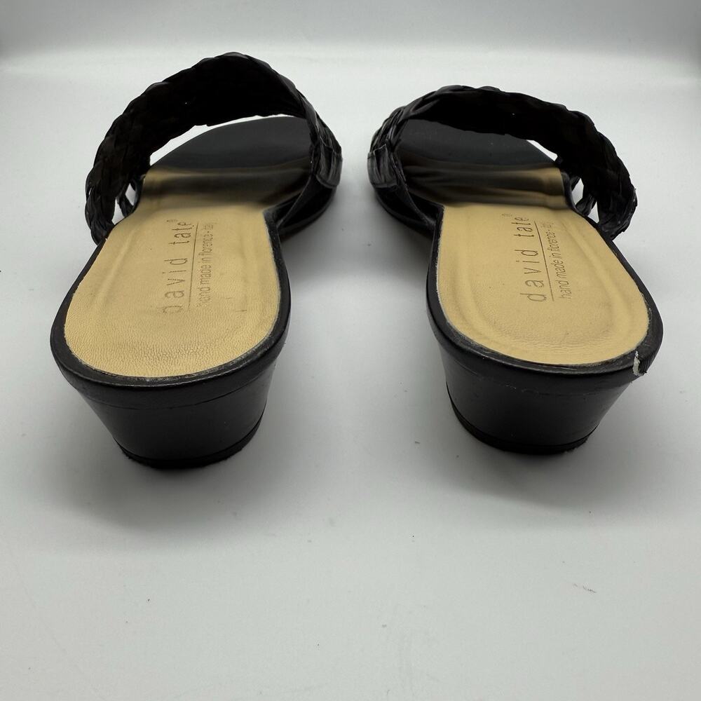 David Tate HAND MADE Black Leather Slides Sandals Wedge SIZE 11 N Womens WOVEN - Picture 7 of 12